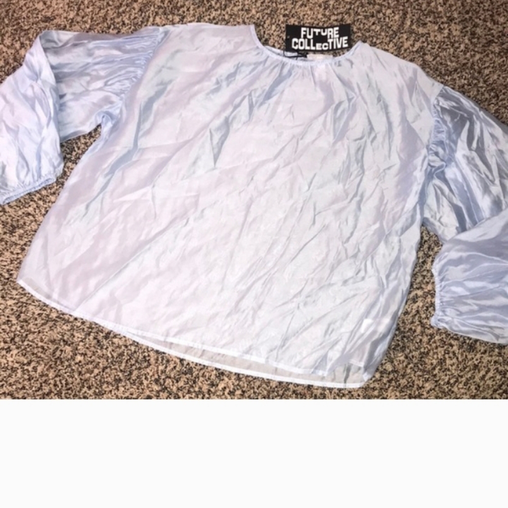 Future Collective Powder Blue Puff Sleeve Blouse Sz L NWT